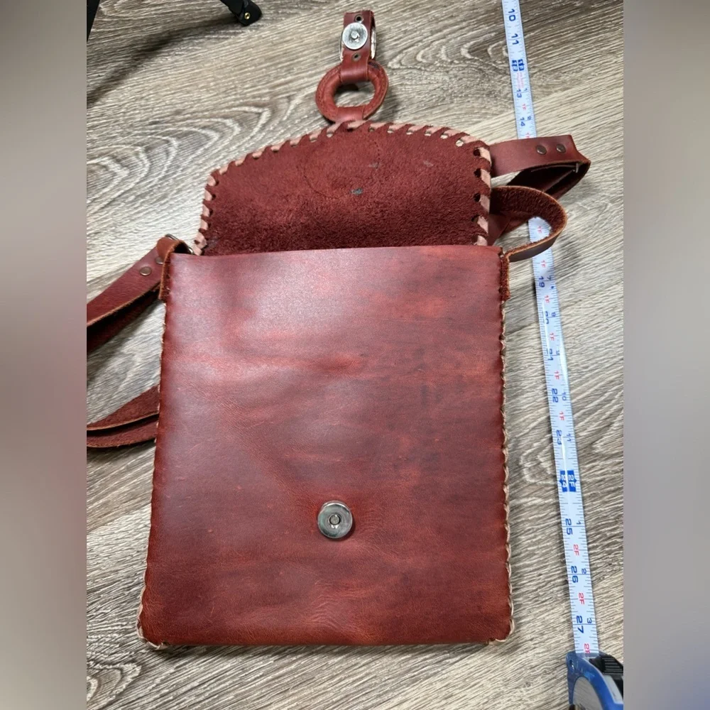 Handmade Messenger Bag‎ Genuine Leather with Jade Stone Artisan w/Adjust. Straps